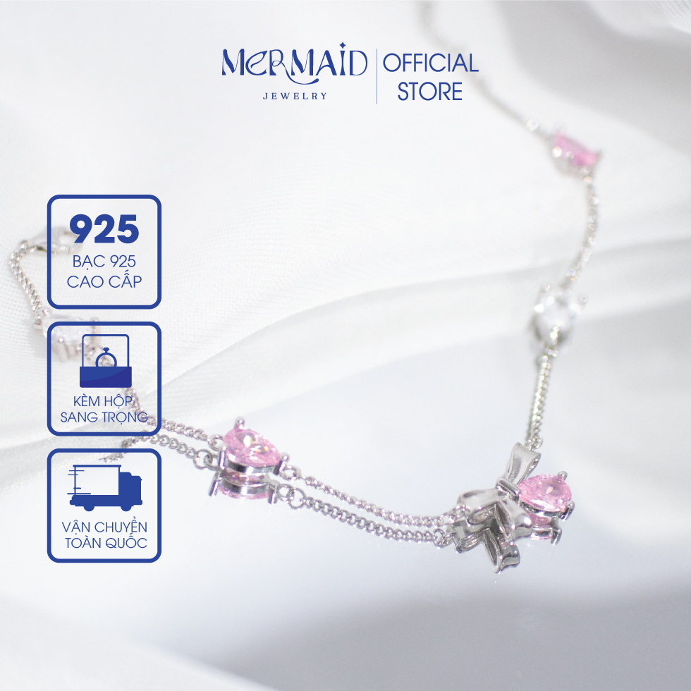 Lắc tay nơ bạc 925 Rosy Twilight, vòng tay xinh xắn, lấp lánh kèm hộp đựng và túi quà
