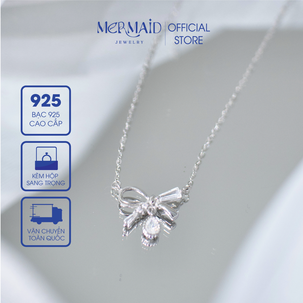 Dây Chuyền Bạc 925 Nữ Mặt Nơ Ruy Băng Đính Đá CZ Sparkling Ribbon Kèm Hộp Quà Sang Trọng