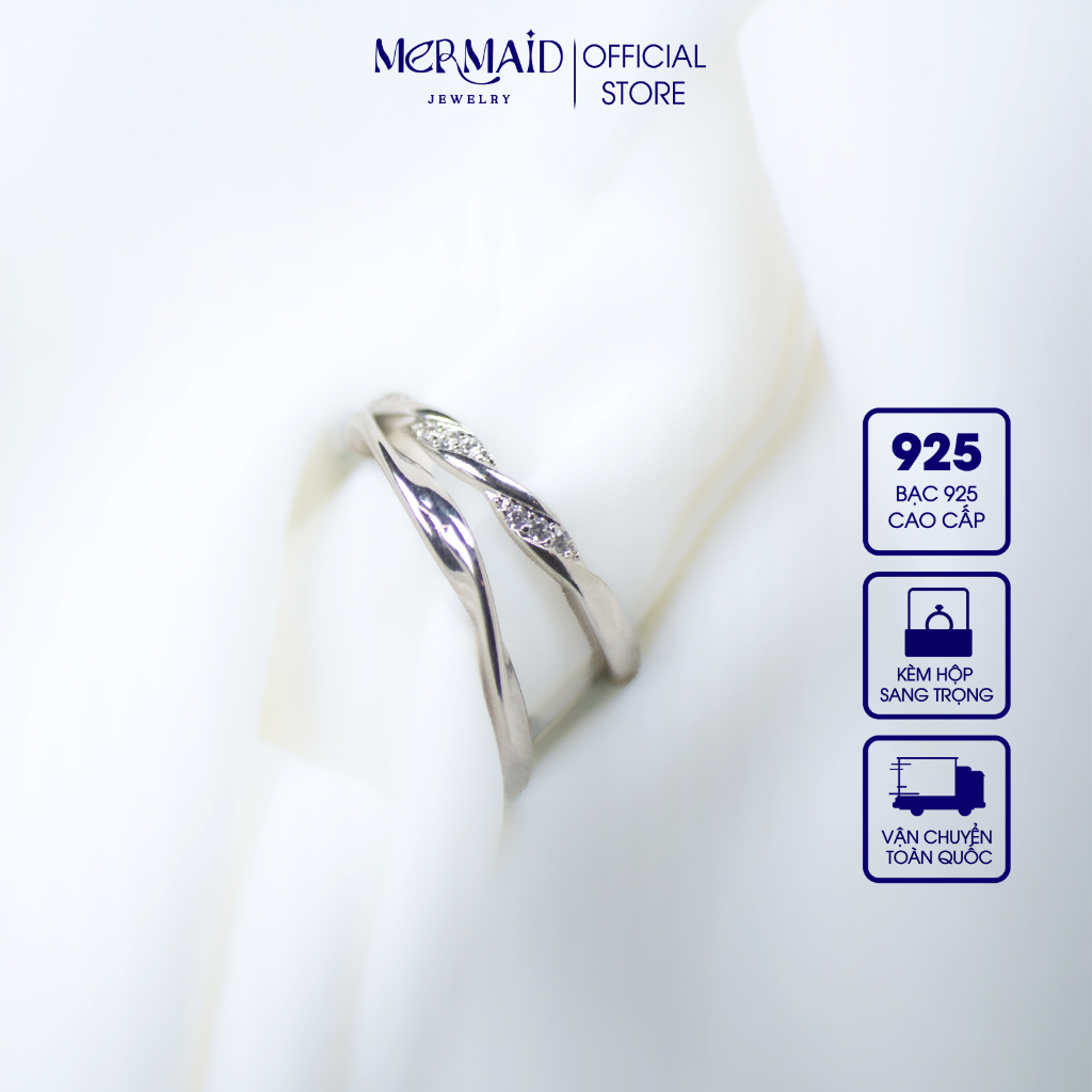 Nhẫn Đôi Bạc 925 Ocean Whisper Đính Đá CZ Thiết Kế Uốn Lượn Couple Kèm Hộp Quà Và Túi