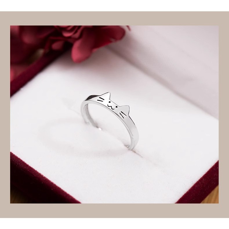 Nhẫn Đôi Bạc 925 Mèo Cute Couple Ring Điều Chỉnh Size Quà Tặng Người Yêu Kèm Hộp và Túi
