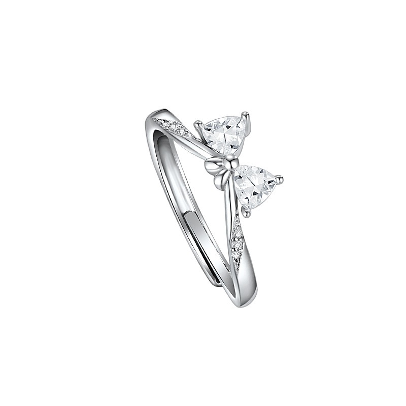 Nhẫn Bạc 925 Nữ Nơ Bướm Đính Đá CZ Butterfly Bow Ring Điều Chỉnh Size Kèm Hộp & Túi
