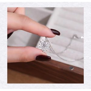 Dây Chuyền Bạc 925 Bông Tuyết Đính Đá CZ Snowflake Necklace Kèm Hộp & Túi Quà