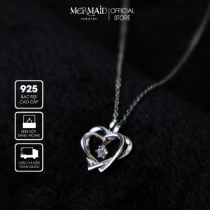 Dây Chuyền Bạc 925 Nữ Mặt Trái Tim Đan Xen Đính Đá CZ Hearts Entwined Kèm Hộp Và Túi Quà