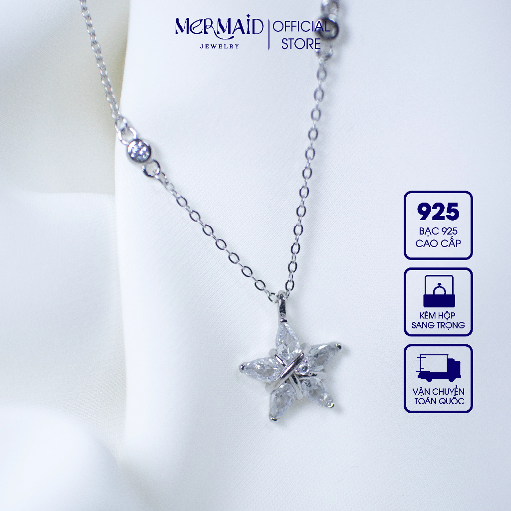 Dây Chuyền Bạc 925 Hoa Sao 5 Cánh Đính Đá CZ Flower Star Necklace Kèm Hộp & Túi